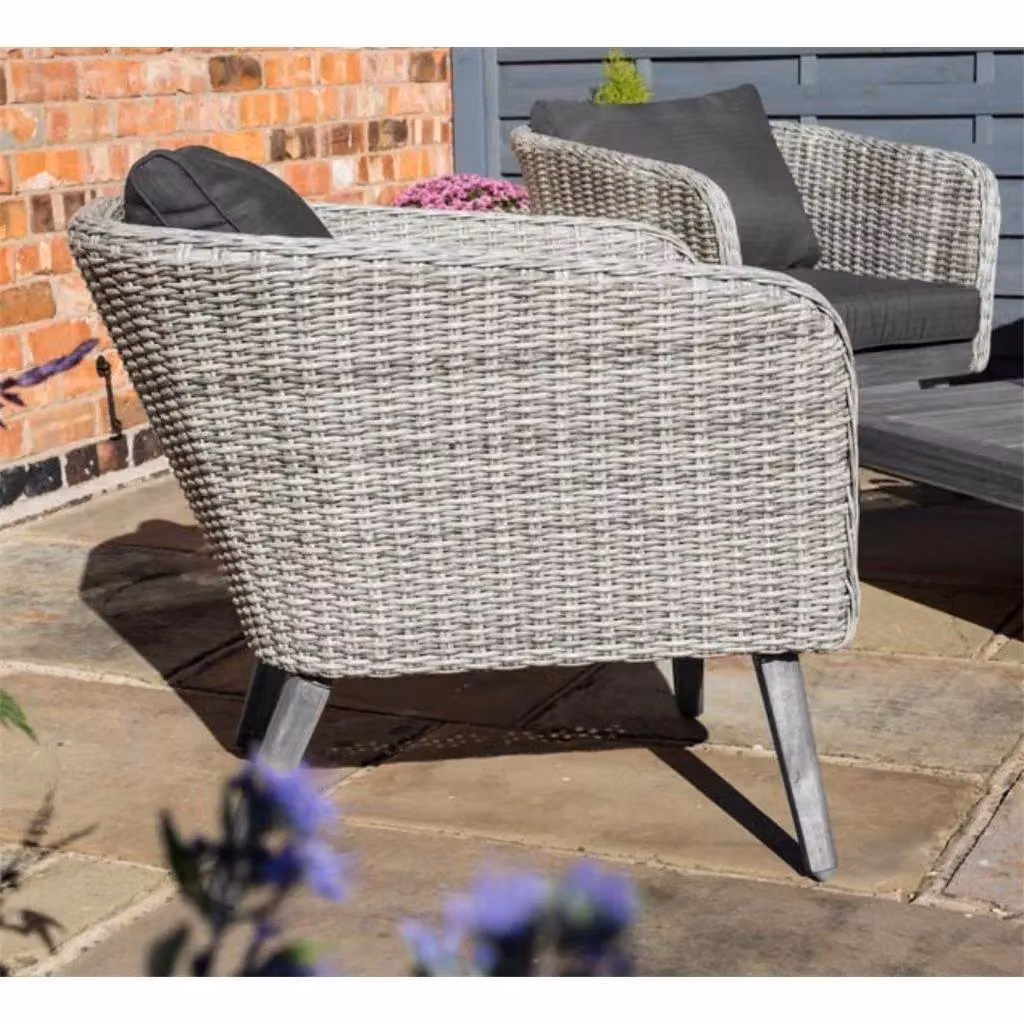 Cheshire 5 Seater Polyrattan Garden Coffee Sofa Set with Upholstered Cushions in Light Sand and Grey – 3