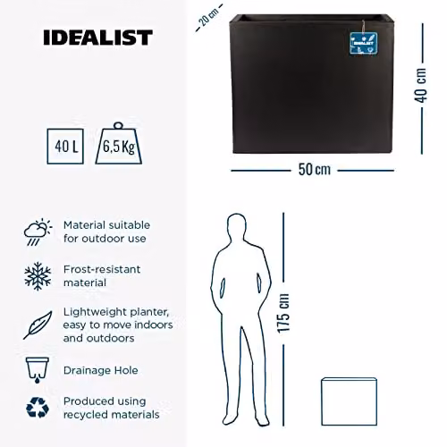 IDEALIST Black Reinforced Stone Outdoor Trough Planter, 40L – 4