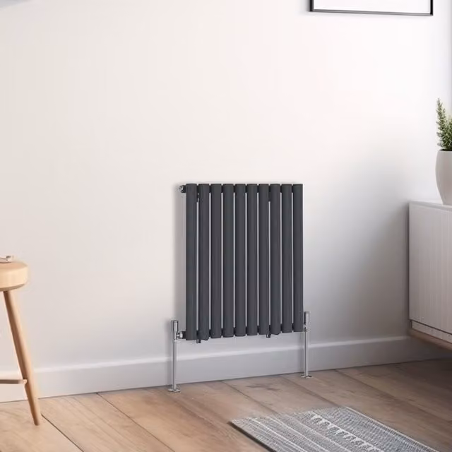 Right Radiators Oval Single Panel Horizontal Radiator in Anthracite Grey, H: 60 cm, W: 59 cm, D: 59 cm