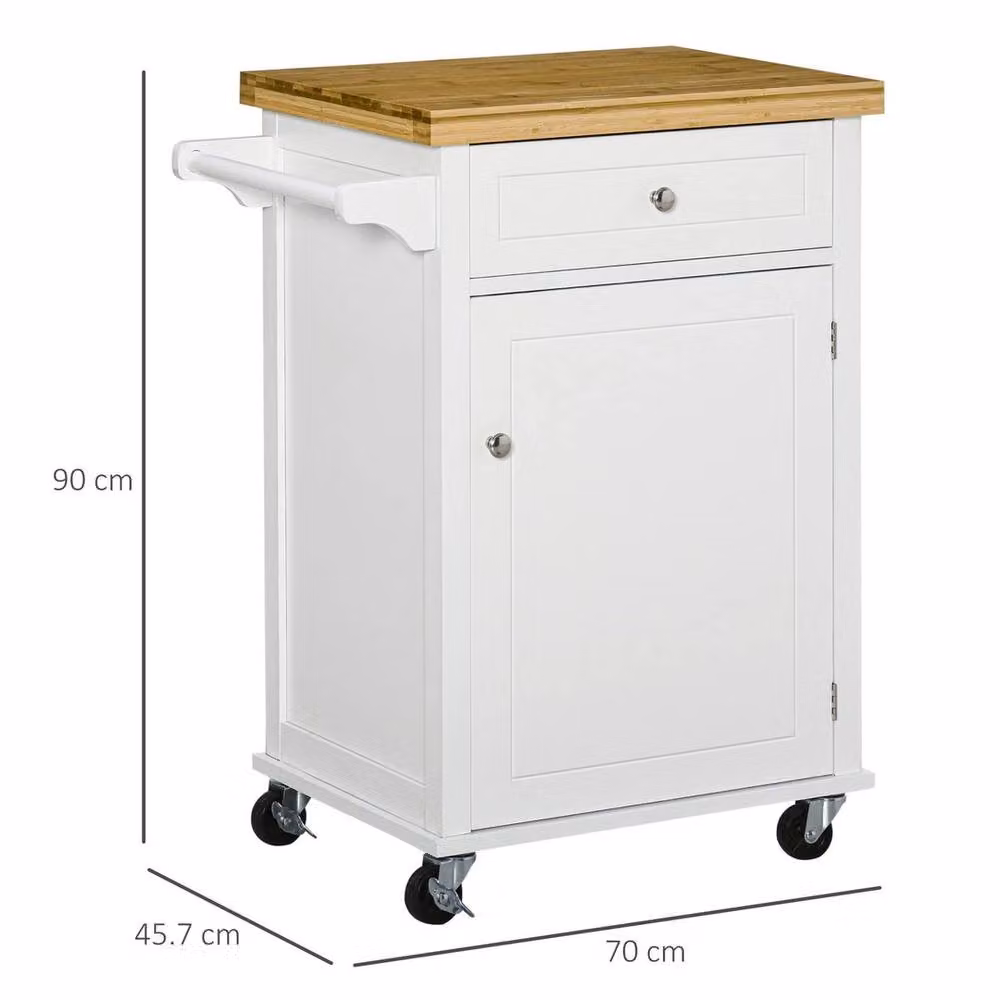 EONLION Modern Rolling Kitchen Cart Storage Trolley in White with Bamboo Wood – 2