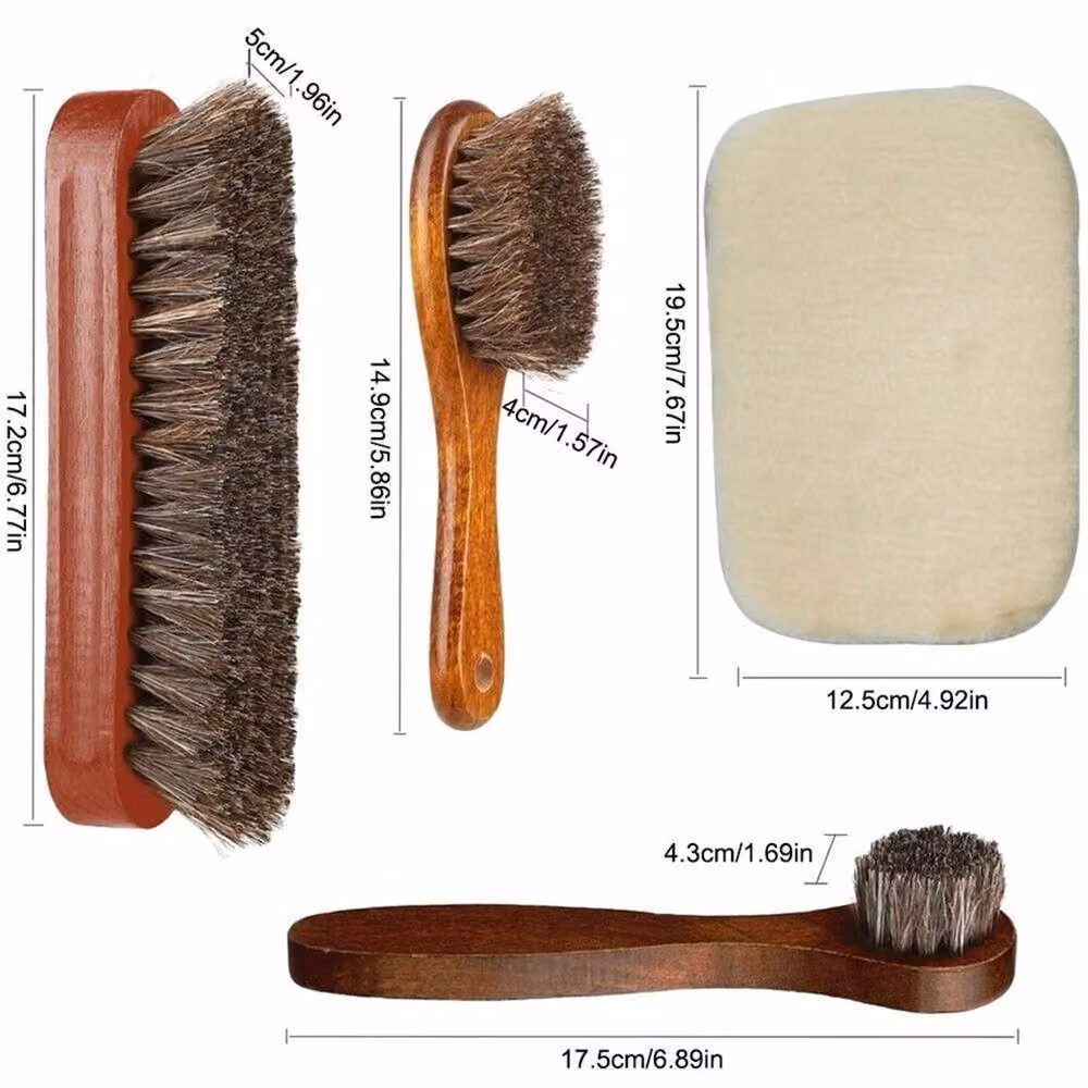 Nordara 4-Piece Brown Horsehair Shoe Brush Set with Natural Wood and Fibre – 2
