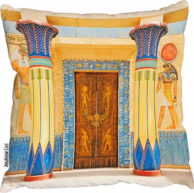Andrew Lee Ancient Egyptian Writing Cushion, Yellow, W/D/H: 60 x 60 x 60 cm