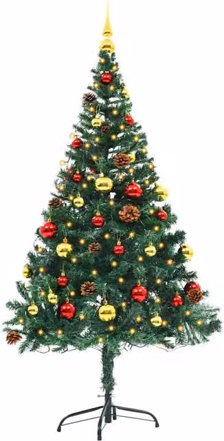 Berkfield Home Pre-lit Artificial Christmas Tree with Green, Gold and Red Baubles, Height: 150 cm – 1
