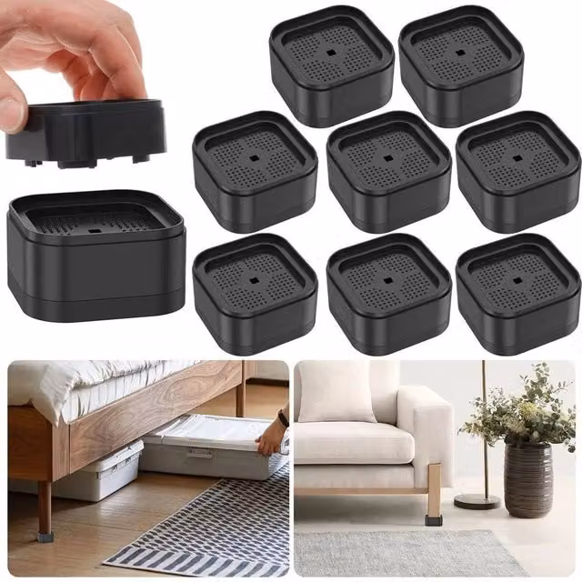 NESTLUNE 8 Pack Stackable Nonslip Bed and Table Furniture Risers, Black, W: 52 cm – 1