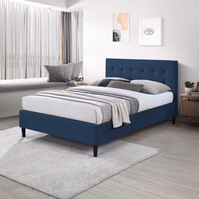 FurnitureboxUK Lotus Chesterfield Velvet Bed Frame in Blue, W/D/H: 140 x 200 cm