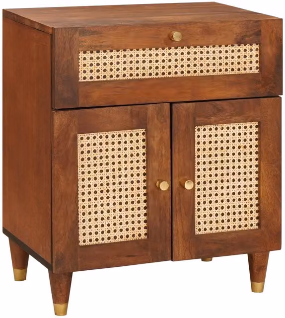 Berkfield Home Bedside Table with Drawer in Brown Cane and Solid Mango Wood – 1