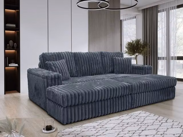 Snugg Furniture LUXE Reversible 3 Seater Chunky Fabric Sofa with Matching Ottoman in Grey