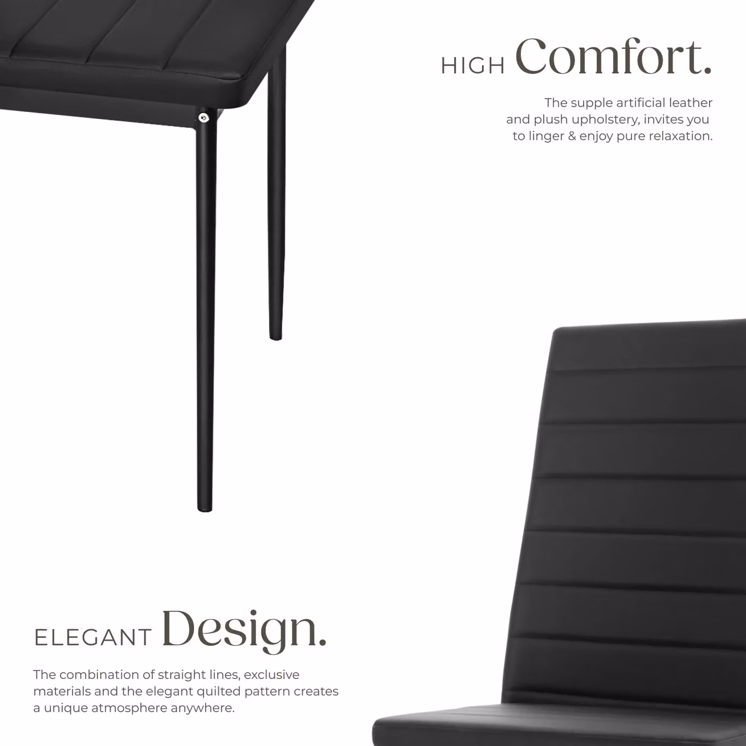 tectake Thomas Set of 6 Modern Dining Chairs in Black Synthetic Leather – 3
