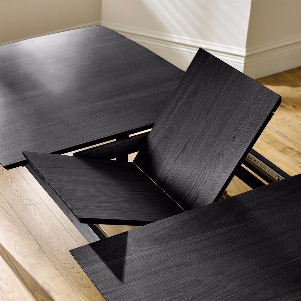 FurnitureboxUK Leif Black Mid-Century Rectangular Extending Wooden Dining Table and 6 Black Dining Chairs – 2
