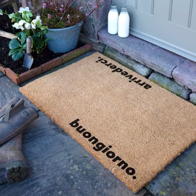 Artsy Mats Arrivederci Country Coir Doormat in Grey and Brown, W: 60 cm, D: 90 cm