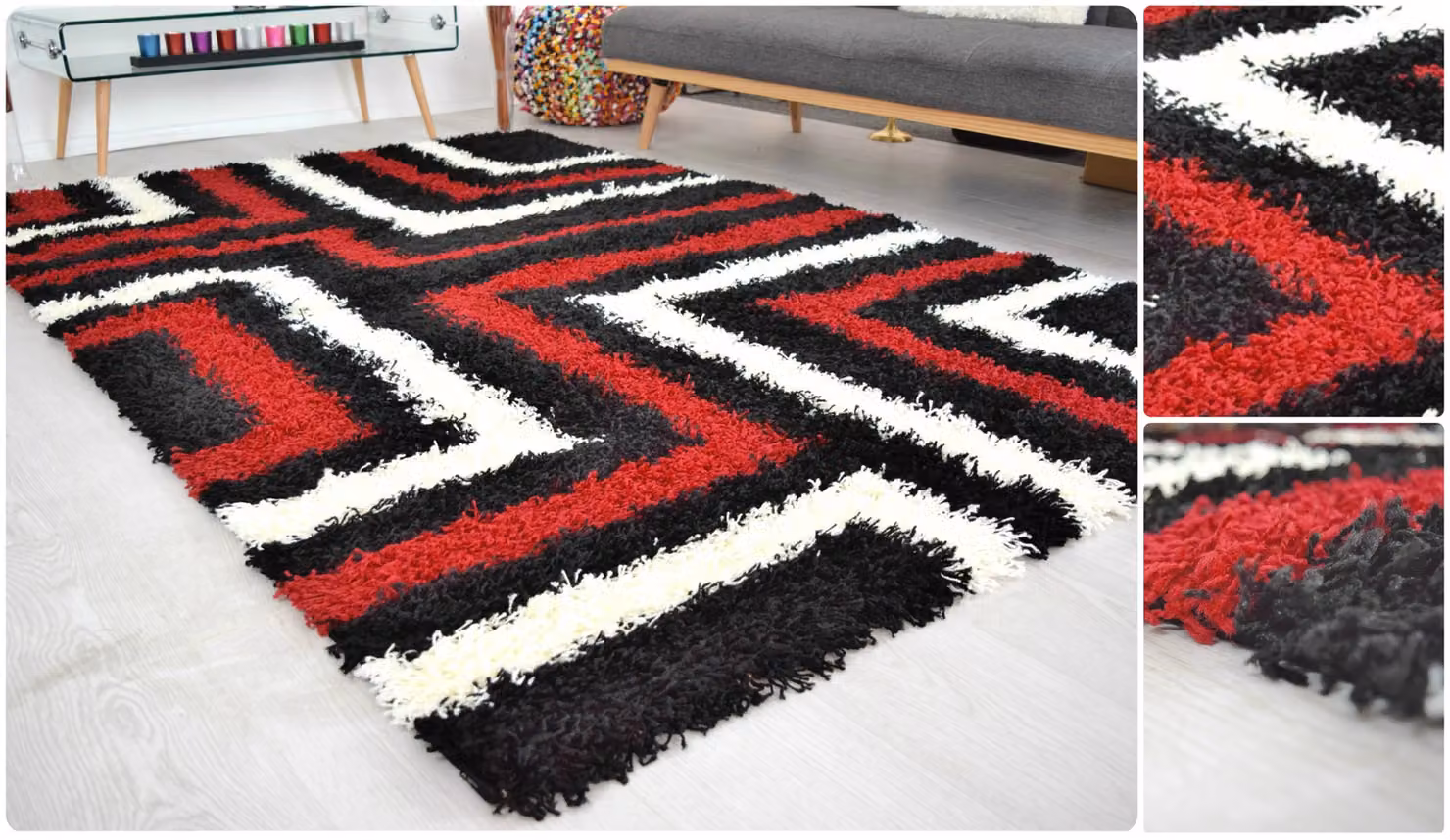 Bravich LTD Thick Shaggy Tides California Rug in Red and Multicolour, W: 60 cm, L: 230 cm – 2