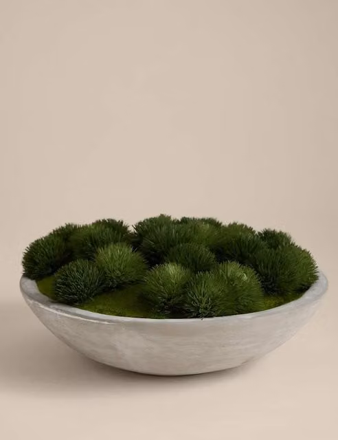 Moss & Sweetpea Artificial Green Moss in a Large White Round Concrete Bowl