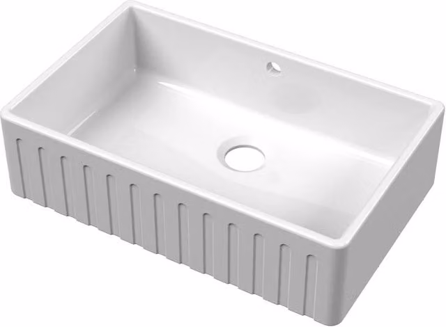 Balterley White Ceramic Fireclay 1 Bowl Fluted Front Butler Kitchen Sink with Overflow W/D/H: 79.5 x 49.8 x 22 cm – 1