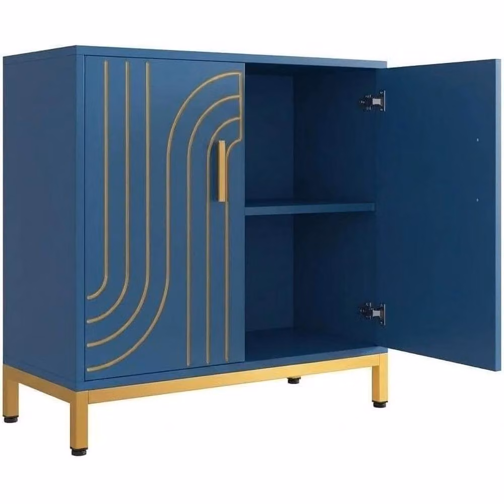 VOGREX Navy Blue and Gold 2-Door Accent Cabinet with Adjustable Shelving – 2