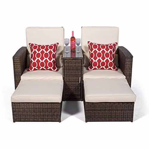 Giardino Nevada Double Reclining Rattan Sun Loungers Set in Brown – 2