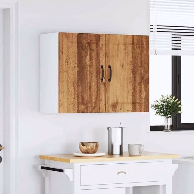 Berkfield Home Lucca Wall Mounted Kitchen Cabinet with Glass Doors in Brown Old Wood – 1