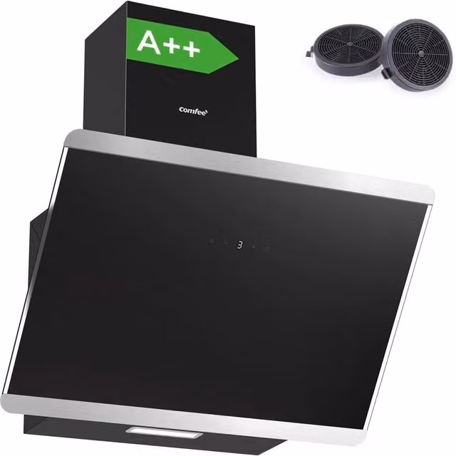 Living Star Black Wall Mounted 3 Speed Angled Glass Range Hood with Touch Screen and A++ Energy Rating