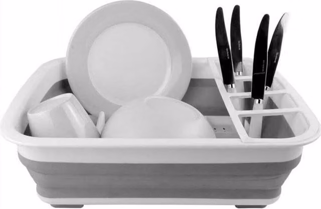 PAWNORA Foldable Plastic Dish Drying Rack with Drip Tray, Grey – 1