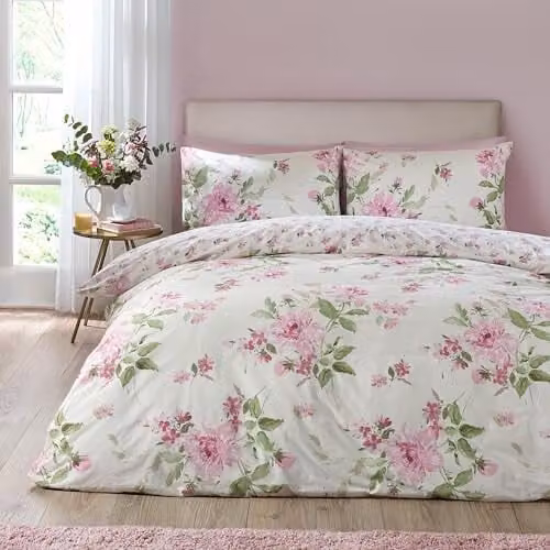 Catherine Lansfield Avebury Floral Reversible Single Duvet Cover and Pillowcase Set in Beige, W/D/H: 135 x 200 cm and 50 x 75 cm – 1