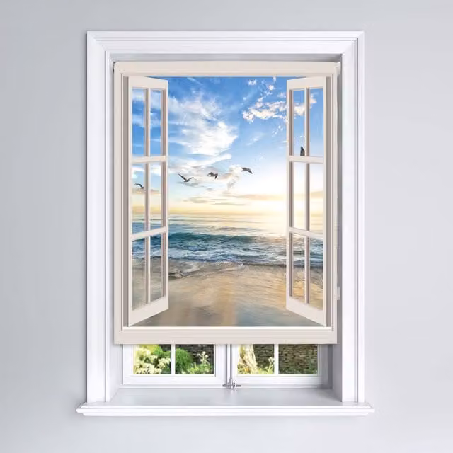 Lister Cartwright Window Beach View Scenic Design Blackout Roller Blinds, Multicolour, W: 120 cm, H: 160 cm