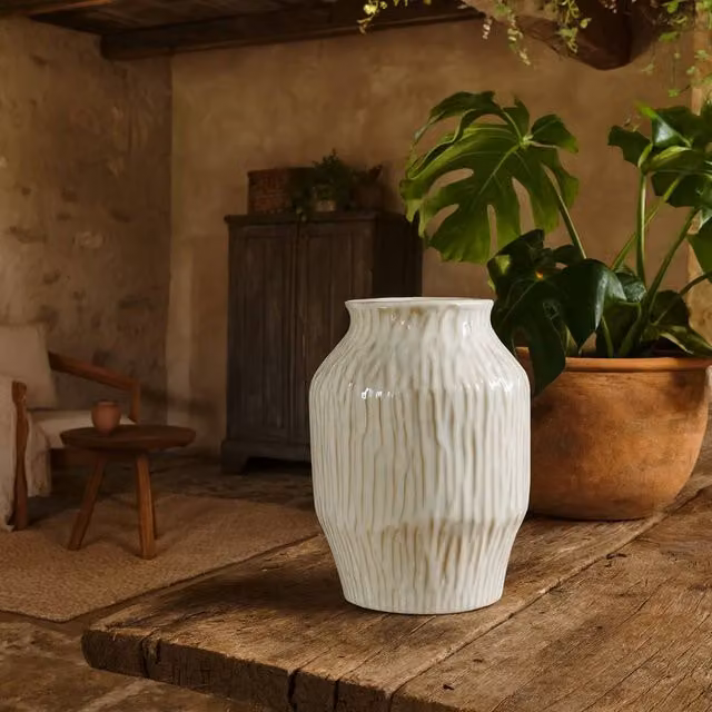 Wyld Haus Windmere White Textured Ceramic Tabletop Vase – 1