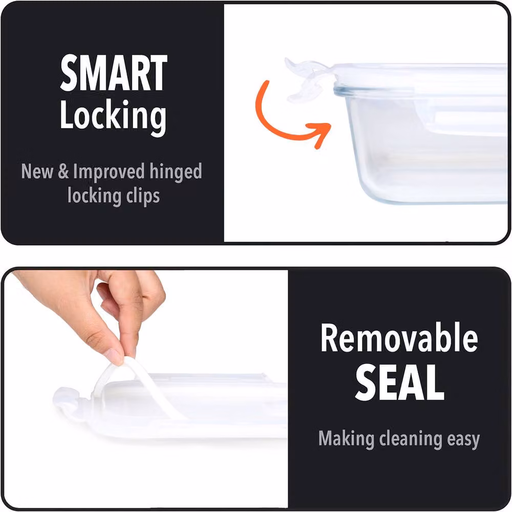 Simpa 5 Pack Meal Prep Glass Food Storage Containers with Dividers and Leakproof Airtight Lids, 1020ml, Transparent – 6