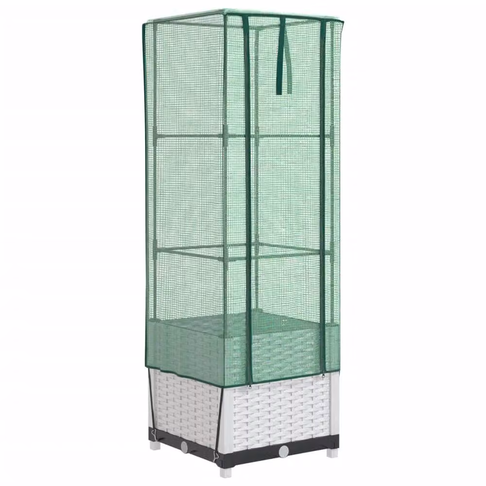Berkfield Home Raised Bed with Greenhouse Cover in White Rattan Look, W/D/H: 40 x 40 x 139 cm – 2