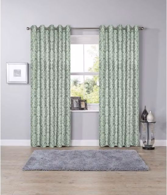 NewEdgeBlinds Floral Opaque Fabric Panel Eyelet Curtains in Blue and Green, Height: 228 cm