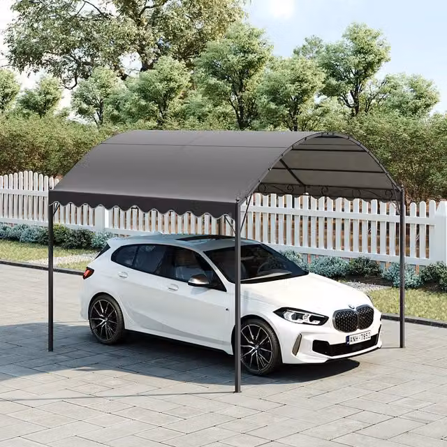 Breeins Curved Metal Frame Outdoor Carport Canopy in Grey