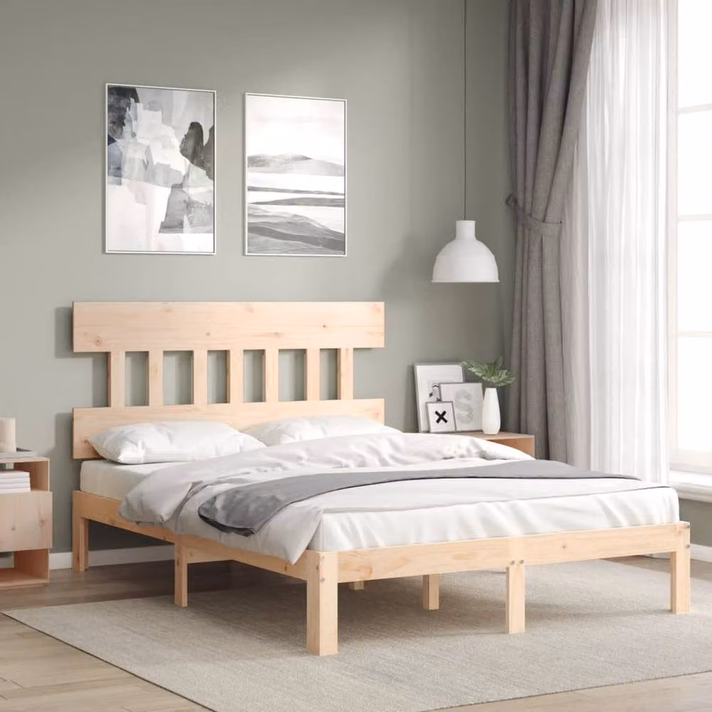 Berkfield Home Small Double Solid Wood Pine Bed Frame in Beige, 120 x 200 cm – 1