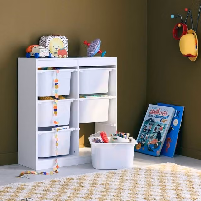 sweeek White Storage Unit with 6 Transparent Plastic Bins – 1