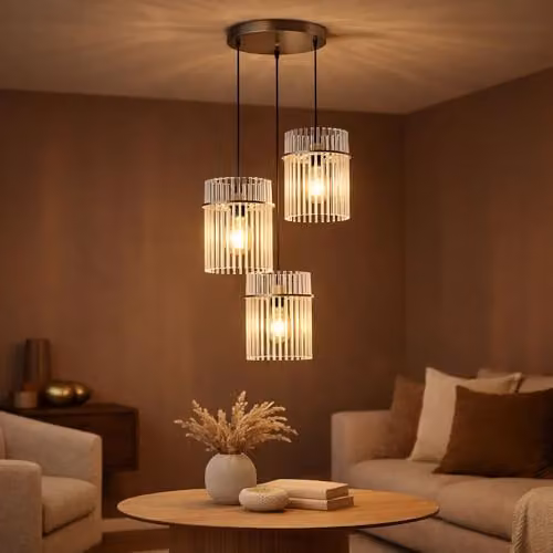 Netlighting Gorley Cluster Pendant Light in Beige with Sand Glass Rods, Height-Adjustable, W/D/H: 47 x 47 x 140 cm – 3
