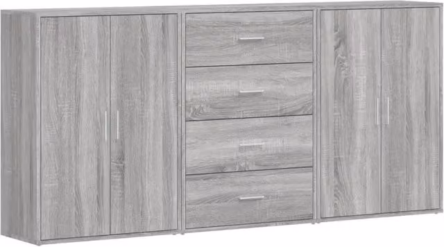Berkfield Home Set of 3 Grey Sonoma Sideboards in Engineered Wood, W/D/H: 60 x 31 x 84 cm