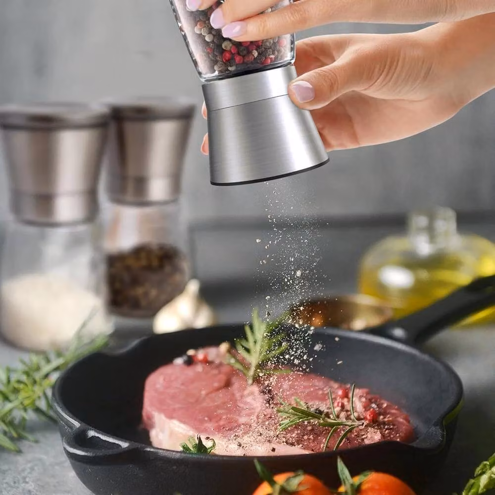 NESTLUNE 2-Piece Salt and Pepper Grinder Set in Silver Stainless Steel and Glass, H: 15 cm, W: 15 cm, D: 100 cm – 4
