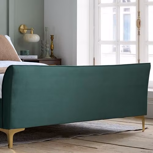 Birlea Clover Upholstered Velvet Bed Frame in Green and Gold with Lift Up Base, W/D/H: 150 x 180 x 219 cm – 6