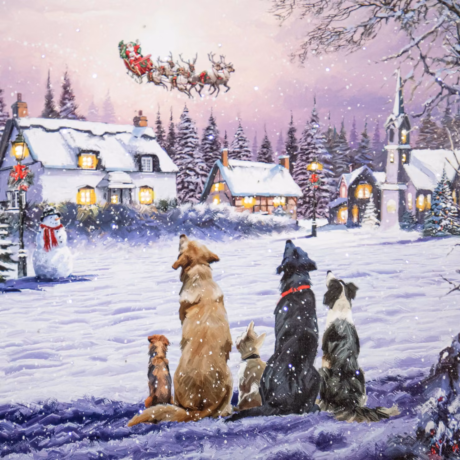 Samuel Alexander Multicolour Dogs Watching Santa Christmas Fibre Optic Light Up Wall Canvas, W: 40 cm, H: 30 cm – 3