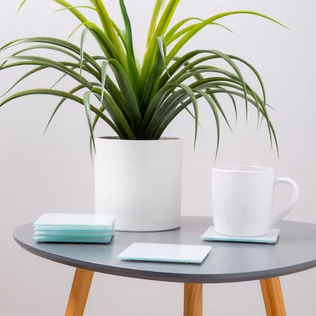 Harbour Housewares Set of 6 White Square Glass Non-Slip Coasters, Diameter: 10 cm