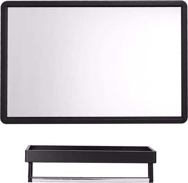 Livingandhome Modern Black Rectangular Wall Mirror with Shelf and Towel Bar