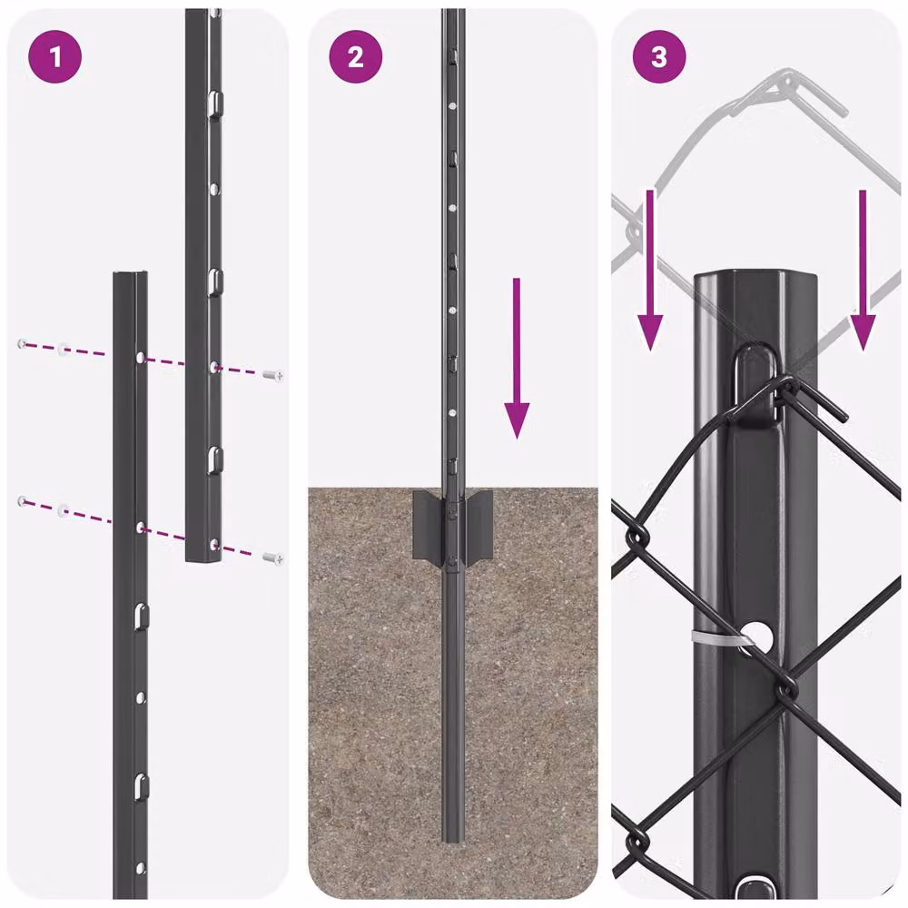 Berkfield Home Steel Chain Link Fence with 20 U Posts, Grey, W: 10 m, H: 1 m – 5