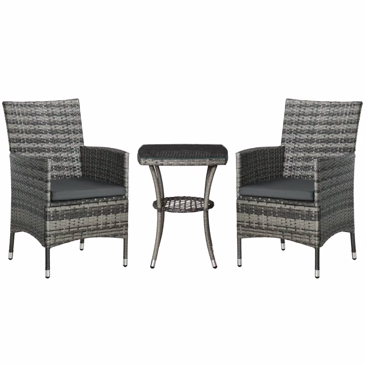 OUTSUNNY 3-Piece Rattan Bistro Set with Table and Chairs in Dark Grey – 2