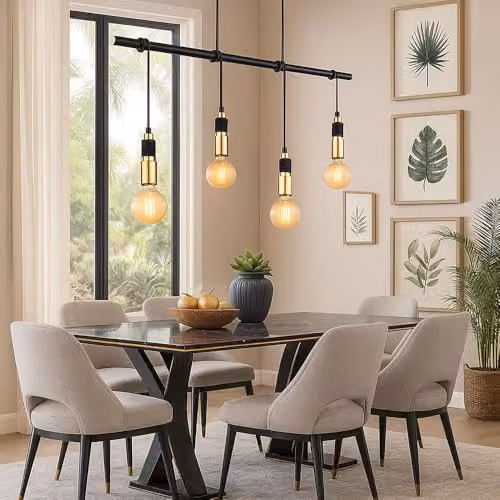 Globo Lighting Industrial Bar Pendant Light in Black and Gold/Brass with 4 Hangers – 2