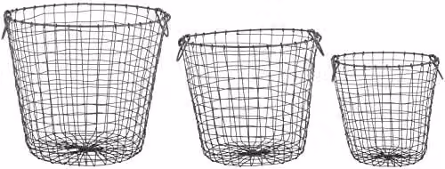 Esschert Fallen Fruits Set of 3 Round Metal Wire Mesh Baskets in Grey and Black