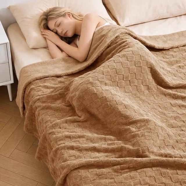 Livingandhome Brown Checked Reversible Double Face Throw Blanket