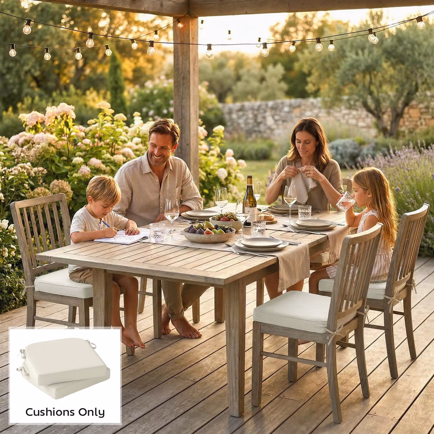 Outsunny Set of 2 Outdoor Chair Seat Cushions in Cream White with 7cm Thick Foam and Ties – 5