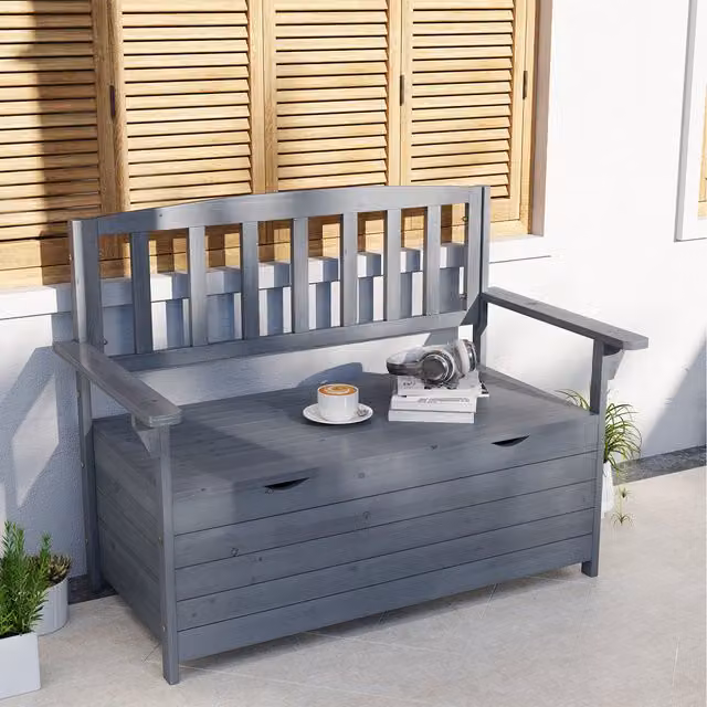 Outsunny Grey Wooden Garden Storage Bench Box