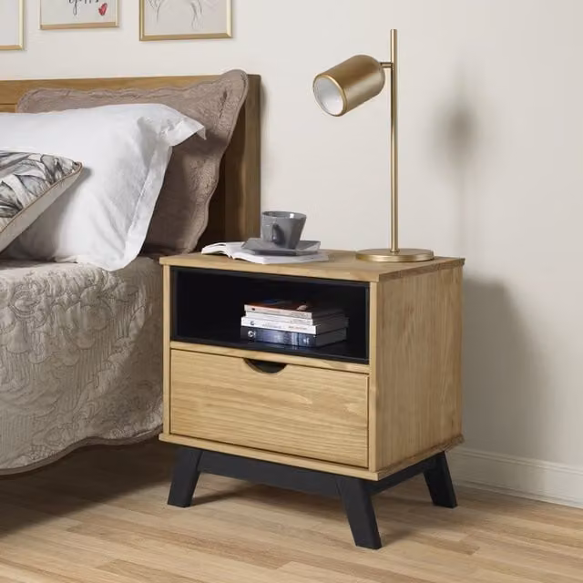 Mercers Furniture Scandinavian Solid Wood Pine Bedside Cabinet in Brown and Grey