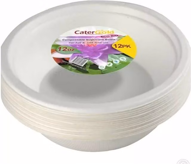 UMKY Pack of 12 Recyclable White Sugarcane Bowls, 12oz