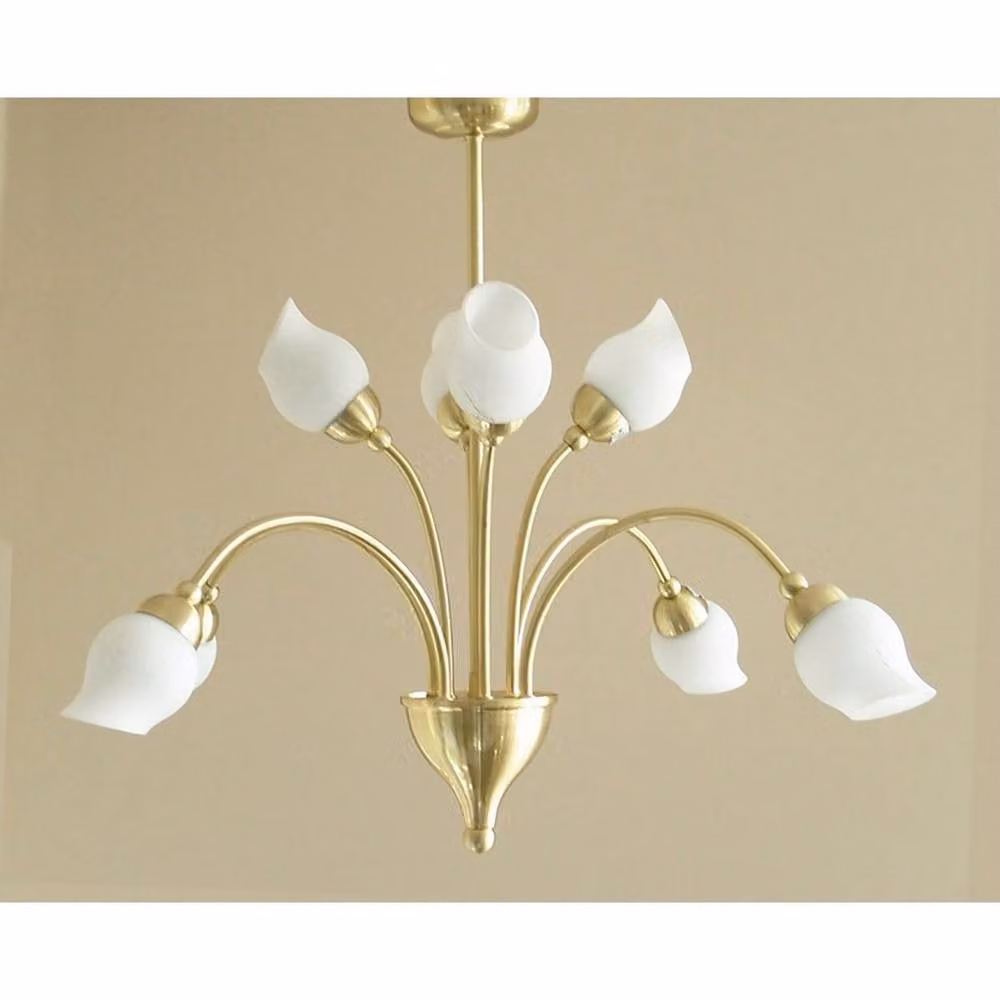 Netlighting Rimini 8 Light Suspended Pendant Lamp in Gold and Satin Brass with Glass Shades and G9 Bulbs – 2