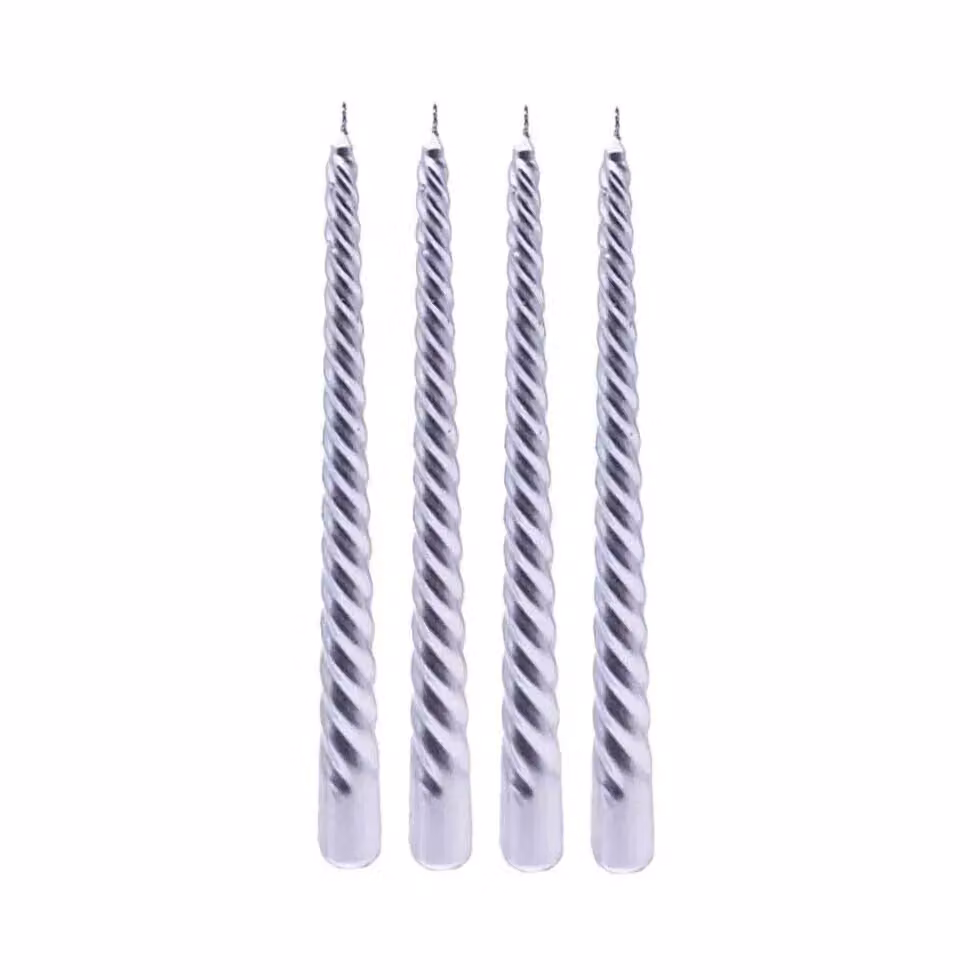 Marco Paul Set of 4 Silver Twisted Tall Tapered Dinner Candles – 2
