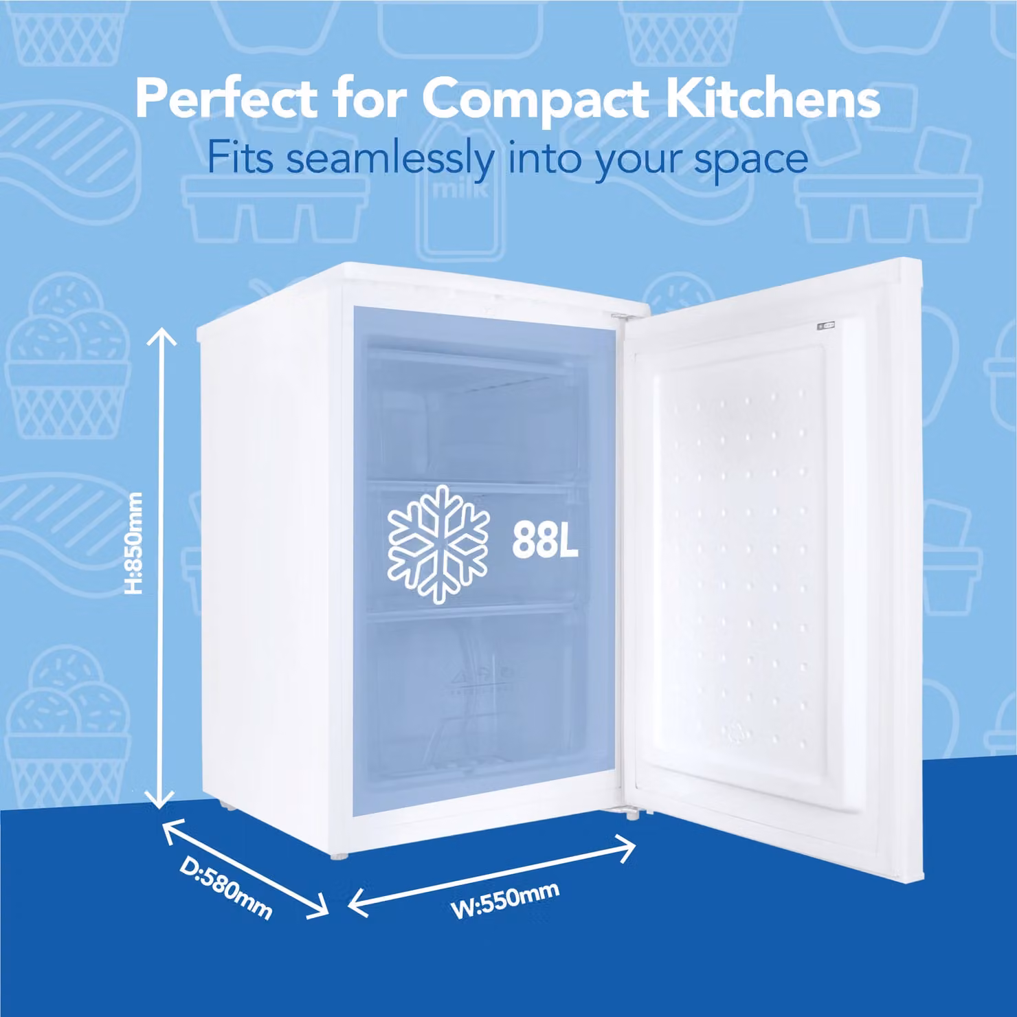 Igenix White Under Counter Upright Freezer with 88 Litre Capacity – 2